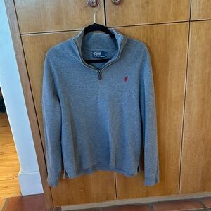 SMU Polo by Ralph Lauren Gray Zip-Up Sweater with SMU logo on sleeve